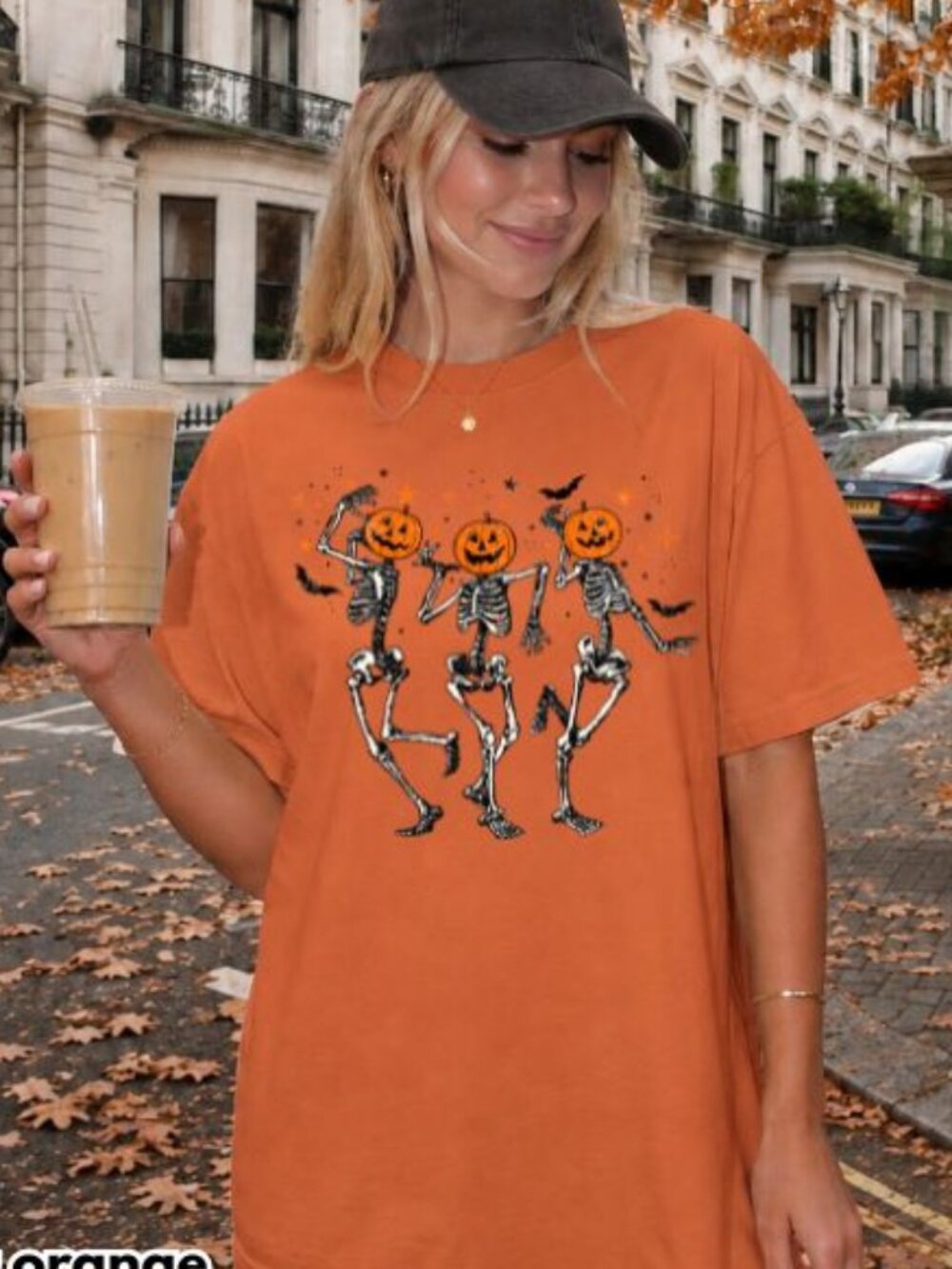 NEW Retro Spooky Dancing Skeletons and Pumpkins Halloween Graphic Tee Shirt